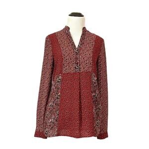 Zara Mixed Floral Print Popover Top - Burgundy - XS